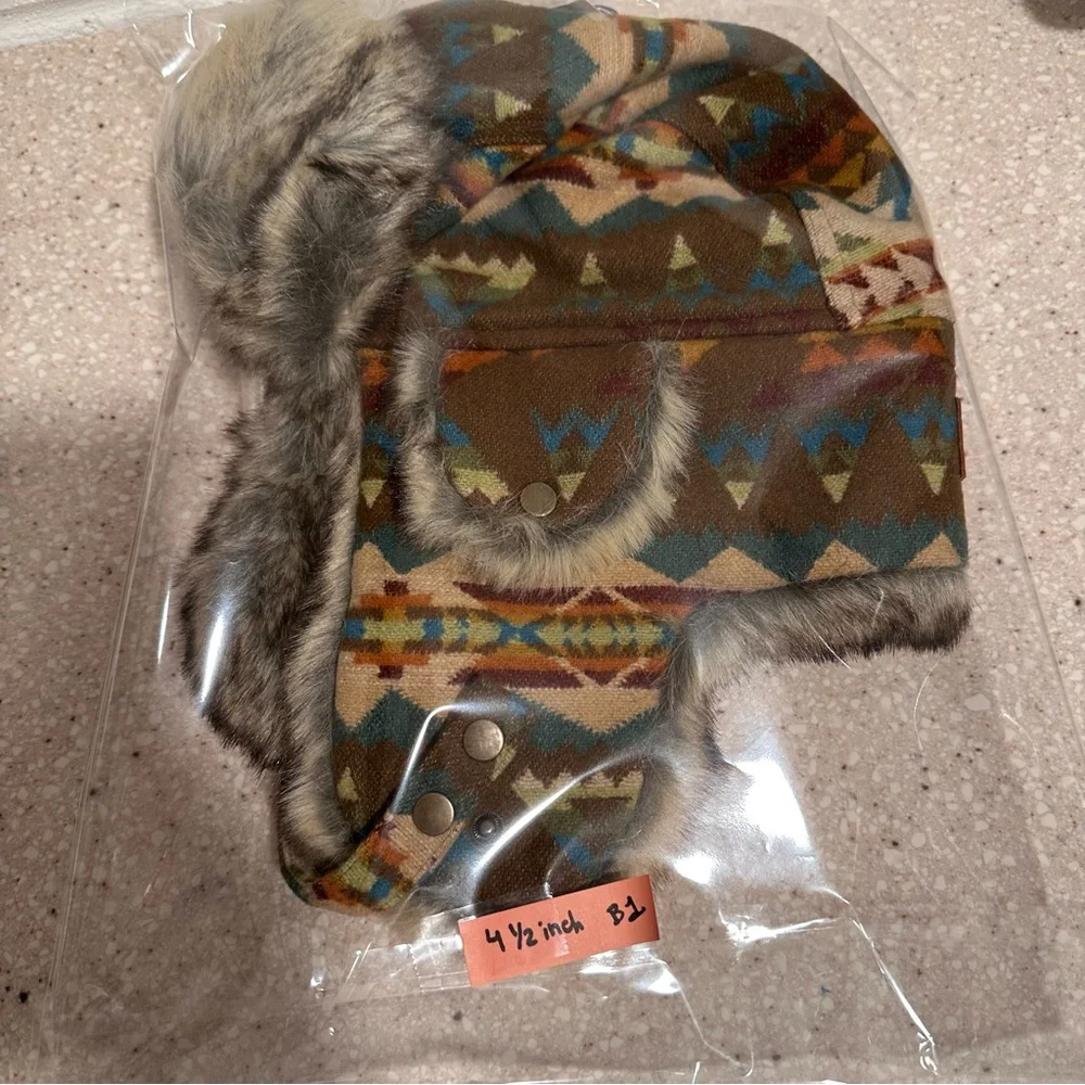 Pendleton 100% Wool Faux Fur Trapper Hat Solstice Canyon Southwestern MED unisex